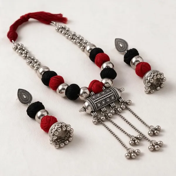 Oxidized_Silver_Tone_Beaded_Necklace_Set_With_Earrings