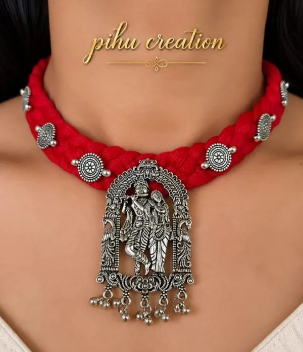 Red_Fabric_Oxidised_Choker_Necklace_For_Women