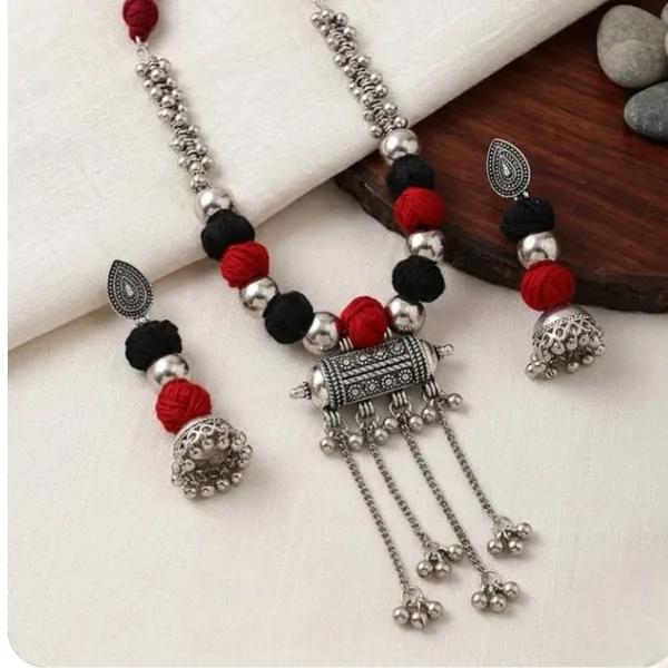 Oxidized_Silver_Tone_Beaded_Necklace_Set_With_Earrings