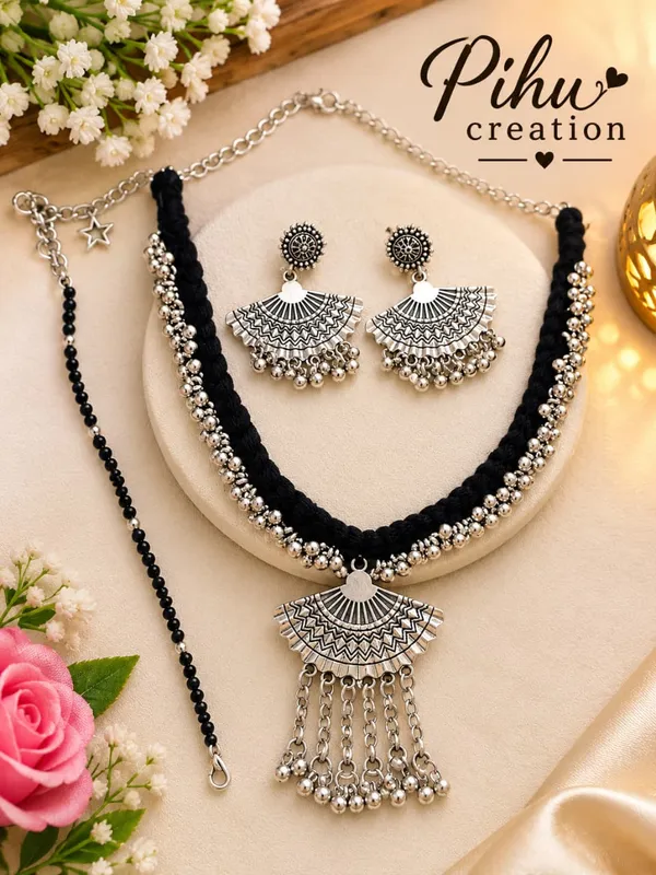 Black_Beaded_Oxidised_Necklace_And_Earrings_Set
