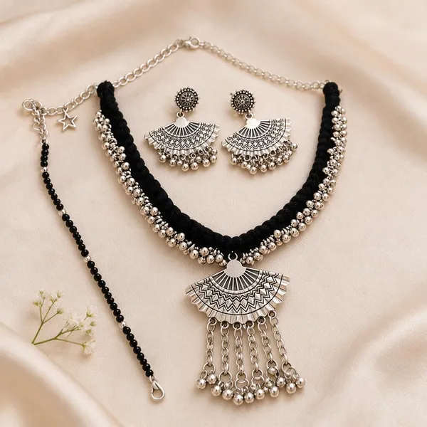 Black_Beaded_Oxidised_Necklace_And_Earrings_Set