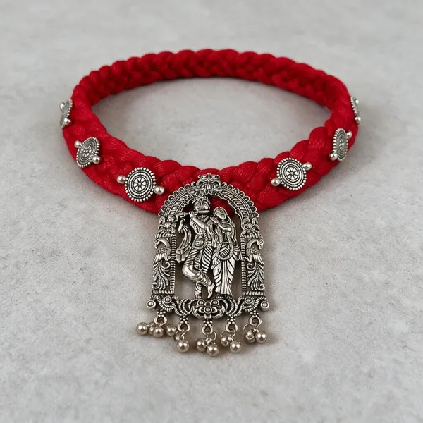 Red_Fabric_Oxidised_Choker_Necklace_For_Women