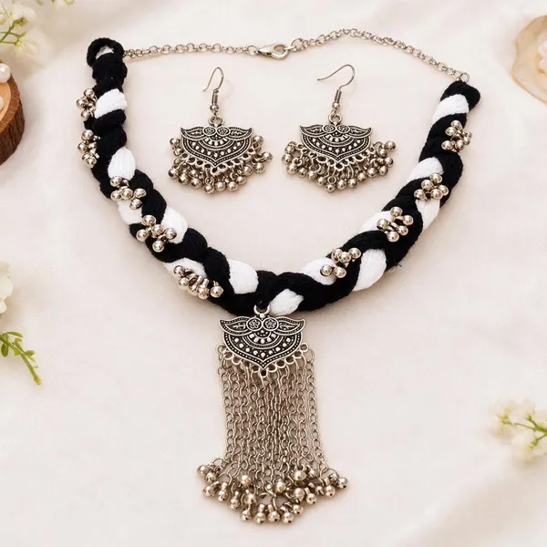 Black_And_White_Braided_Necklace_Set_for_Women