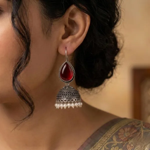 Oxidized_Silver_Plated_Stone_Teardrop_Jhumka_Earrings_For_Girls_Women_Ethnic_Jewellery_Wedding_Party_Festive_Jewellery