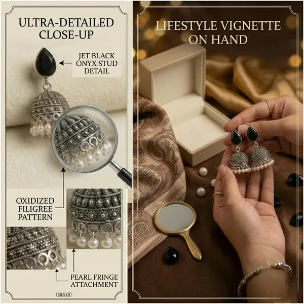 Oxidised_Silver_Jhumka_Earrings_With_Black_Stone_Teardrop_Top_And_Pearl_Drops