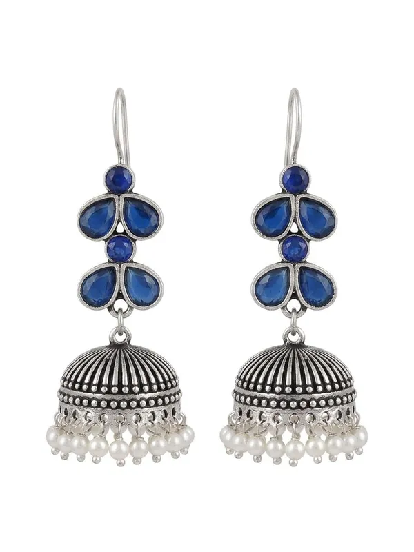 Oxidised_Silver_Jhumka_Earrings_With_Blue_Stone_And_Pearl_Drops_Traditional_Indian_Style