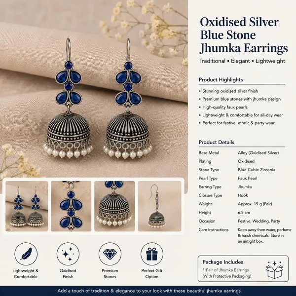 Oxidised_Silver_Jhumka_Earrings_With_Blue_Stone_And_Pearl_Drops_Traditional_Indian_Style