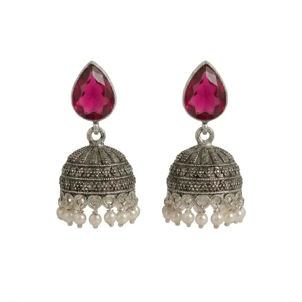 Silver_Oxidised_Jhumka_Earrings_Wuth_Red_Teardrops_Stone_Pearl_Drops