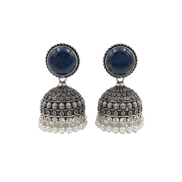 Oxidised_Silver_Jhumka_Earrings_With_Turquoise_Stone_Top_And_Pearl_Drops_Traditional_Indian_Style