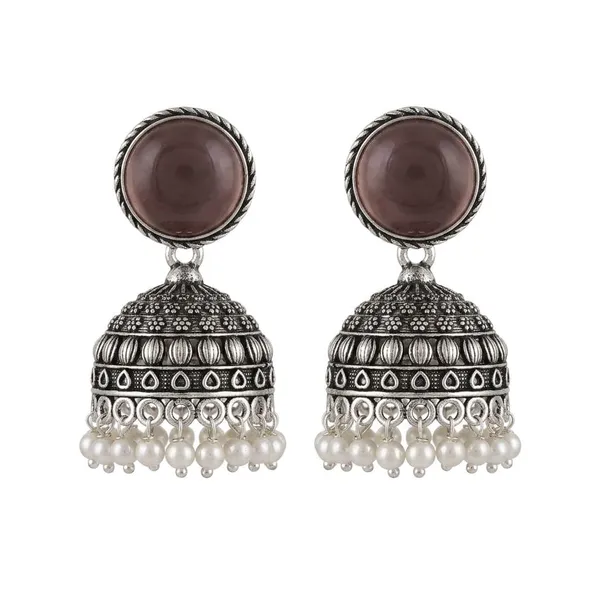 Oxidised_Silver_Jhumka_Earrings_With_Turquoise_Stone_Top_And_Pearl_Drops_Traditional_Indian_Style