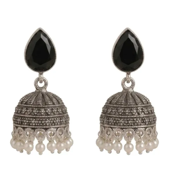 Silver_Oxidised_Jhumka_Earrings_With_Blue_Teardrop_Stone_And_Pearl_Drops_Traditional_Indian_Style