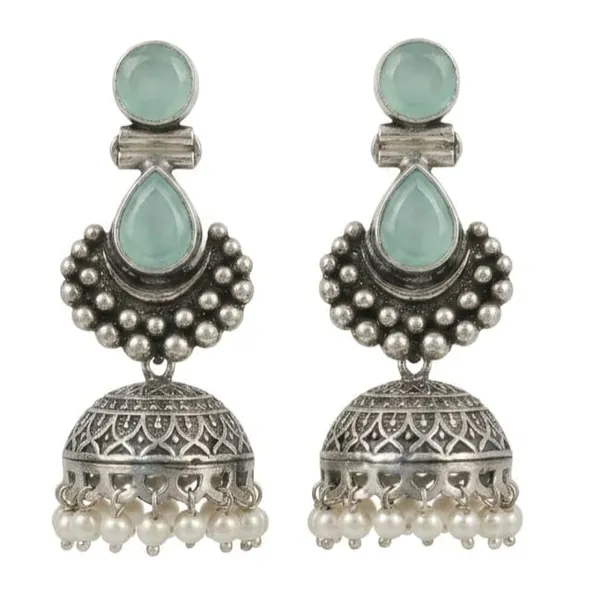 Oxidised_Silver_Jhumka_Earrings_With_Stone_And_Pearl_Drops_Traditional_Indian_Style