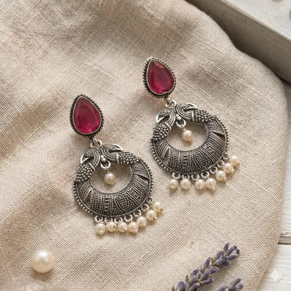 Oxidized_Silver_Plated_Chandbali_Earrings_For_Women_Girls_Peacock_Design_Black_Stone_Pearl_Danglers_Traditional_Ethnic_Earrings_Wedding_Party_Festive_Jewellery