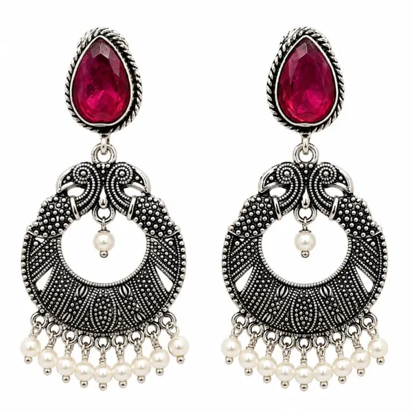 Oxidized_Silver_Plated_Chandbali_Earrings_For_Women_Girls_Peacock_Design_Black_Stone_Pearl_Danglers_Traditional_Ethnic_Earrings_Wedding_Party_Festive_Jewellery