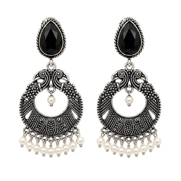 Oxidized_Silver_Plated_Chandbali_Earrings_For_Women_Girls_Peacock_Design_Black_Stone_Pearl_Danglers_Traditional_Ethnic_Earrings_Wedding_Party_Festive_Jewellery