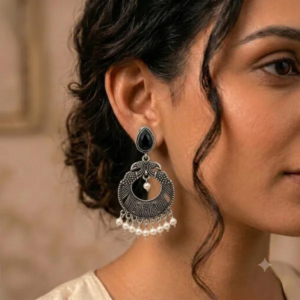 Oxidized_Silver_Plated_Chandbali_Earrings_For_Women_Girls_Peacock_Design_Black_Stone_Pearl_Danglers_Traditional_Ethnic_Earrings_Wedding_Party_Festive_Jewellery