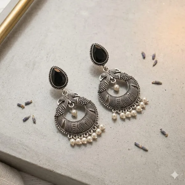 Oxidized_Silver_Plated_Chandbali_Earrings_For_Women_Girls_Peacock_Design_Black_Stone_Pearl_Danglers_Traditional_Ethnic_Earrings_Wedding_Party_Festive_Jewellery