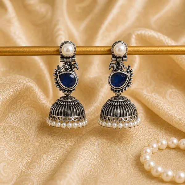 Traditional_Oxidised_Silver_Stone_Jhumka_Earrings_For_Women_Girls