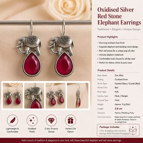 Vintage_Elephant_Drop_Earrings_Antique_Oxidised_Silver_Tone_With_Blue_Teardrop_Crystal_Hook_Style