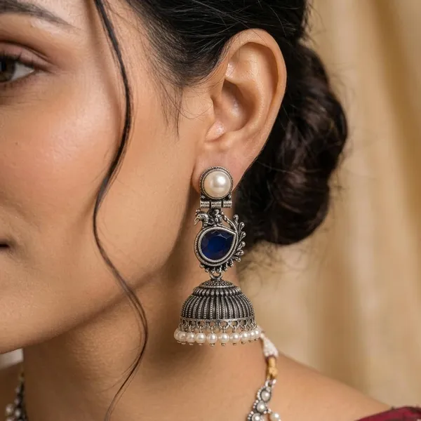 Traditional_Oxidised_Silver_Stone_Jhumka_Earrings_For_Women_Girls