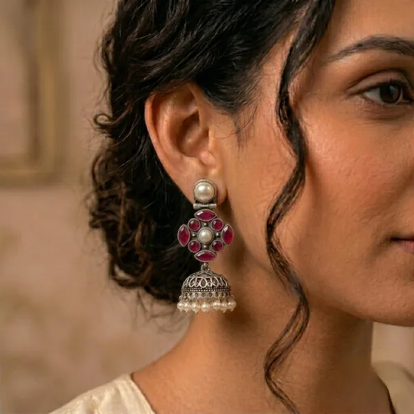Earrings_For_Women_Girls_Stones_Pearl_Drops_Jhumka_Earrings_Oxidised_Silver