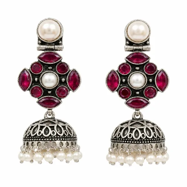 Earrings_For_Women_Girls_Stones_Pearl_Drops_Jhumka_Earrings_Oxidised_Silver