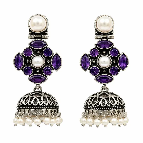 Earrings_For_Women_Girls_Stones_Pearl_Drops_Jhumka_Earrings_Oxidised_Silver