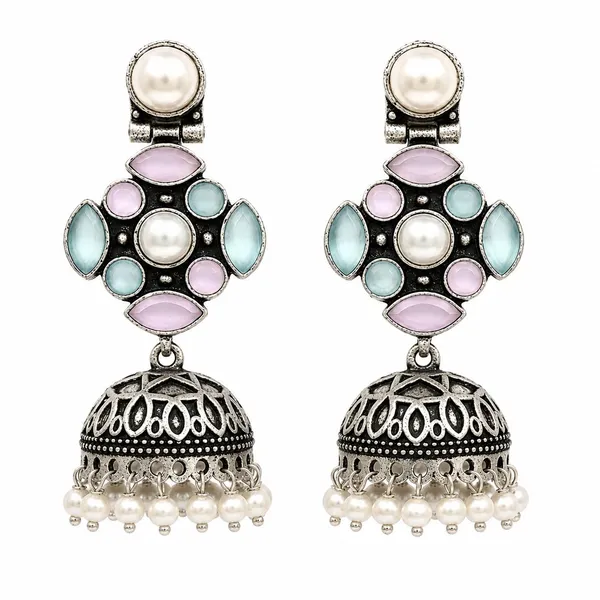 Earrings_For_Women_Girls_Stones_Pearl_Drops_Jhumka_Earrings_Oxidised_Silver