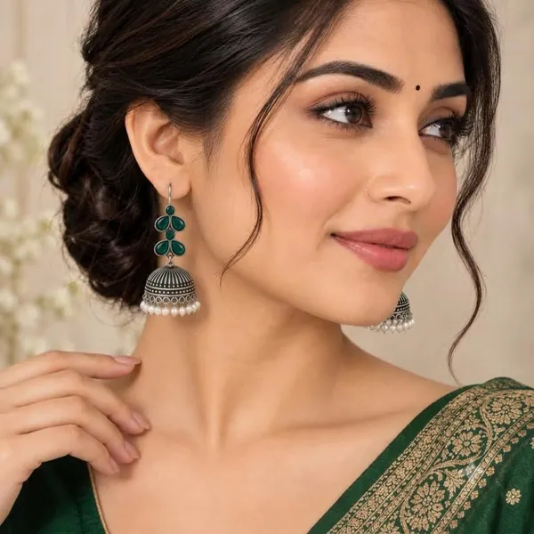 Oxidised_Silver_Jhumka_Earrings_With_Blue_Stone_And_Pearl_Drops_Traditional_Indian_Style