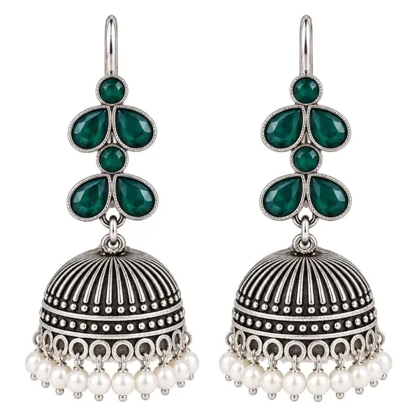 Oxidised_Silver_Jhumka_Earrings_With_Blue_Stone_And_Pearl_Drops_Traditional_Indian_Style