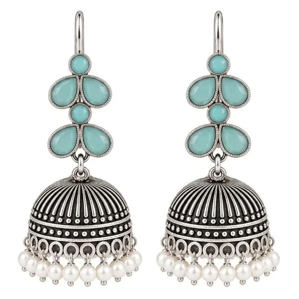 Oxidised_Silver_Jhumka_Earrings_With_Blue_Stone_And_Pearl_Drops_Traditional_Indian_Style
