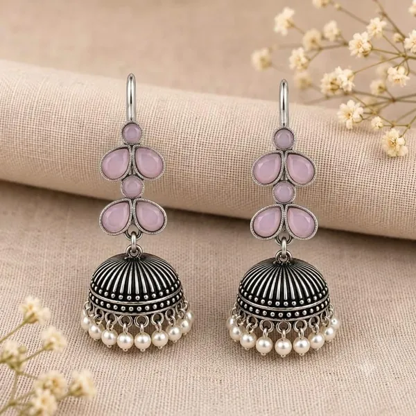 Oxidised_Silver_Jhumka_Earrings_With_Blue_Stone_And_Pearl_Drops_Traditional_Indian_Style