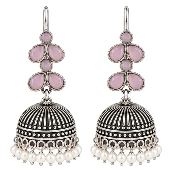 Oxidised_Silver_Jhumka_Earrings_With_Blue_Stone_And_Pearl_Drops_Traditional_Indian_Style