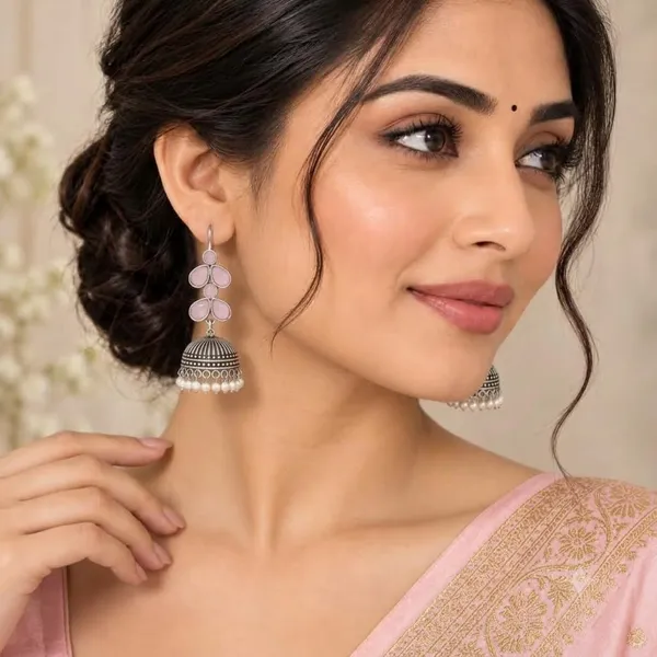 Oxidised_Silver_Jhumka_Earrings_With_Blue_Stone_And_Pearl_Drops_Traditional_Indian_Style