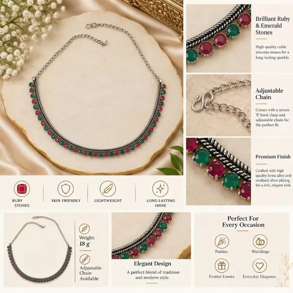 Oxidised_Silver_Choker_Necklace_And_Earrings_Jewellery_Set