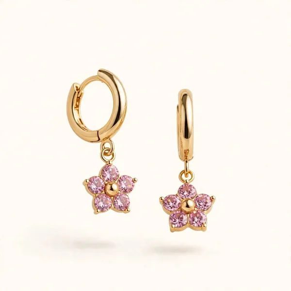 Petal_Bloom_Zircon_Flower_Pendant_Gold_Huggie_Earrings_Pink