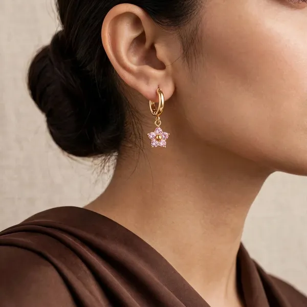 Petal_Bloom_Zircon_Flower_Pendant_Gold_Huggie_Earrings_Pink