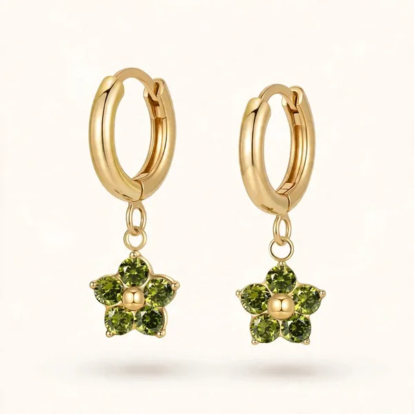 Petal_Bloom_Zircon_Flower_Pendant_Gold_Huggie_Earrings_Green