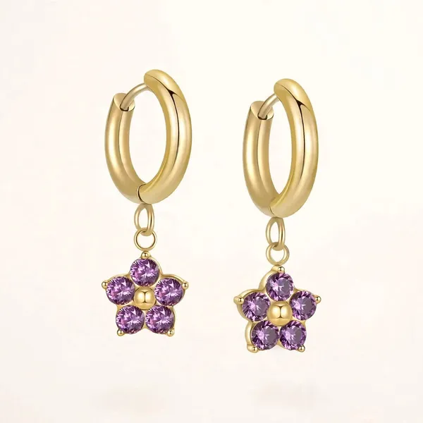 Petal_Bloom_Zircon_Flower_Pendant_Gold_Huggie_Earrings_Purple