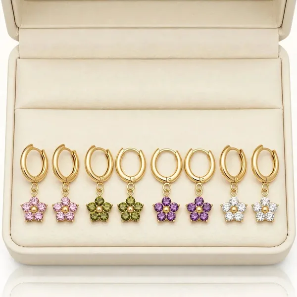 Petal_Bloom_Zircon_Flower_Pendant_Gold_Huggie_Earrings_Purple