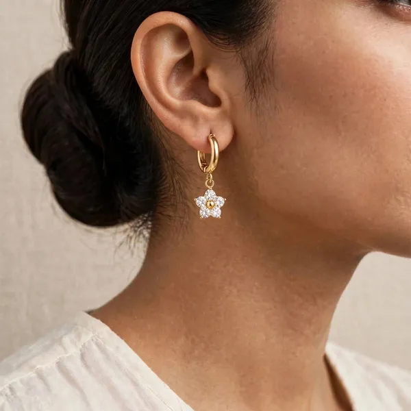 Petal_Bloom_Zircon_Flower_Pendant_Gold_Huggie_Earrings_White