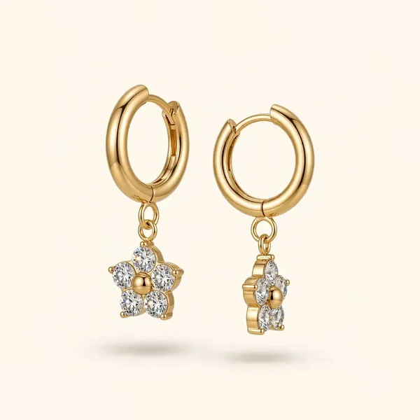 Petal_Bloom_Zircon_Flower_Pendant_Gold_Huggie_Earrings_White