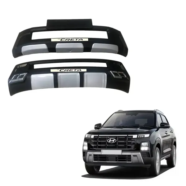 Abs_Hyundai_Creta_2024_Front_And_Rear_Bumper_Guards_Silver_And_Black