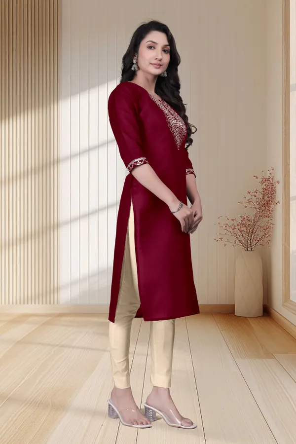Maroon_Embroidered_Straight_Kurta_for_Women