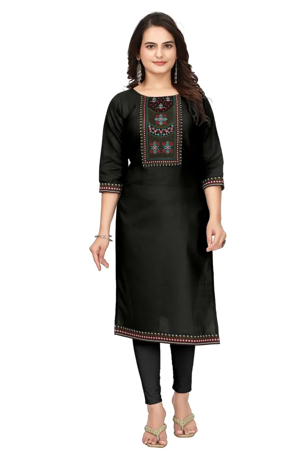 Black_Embroidered_Straight_Kurta_Set_For_Women