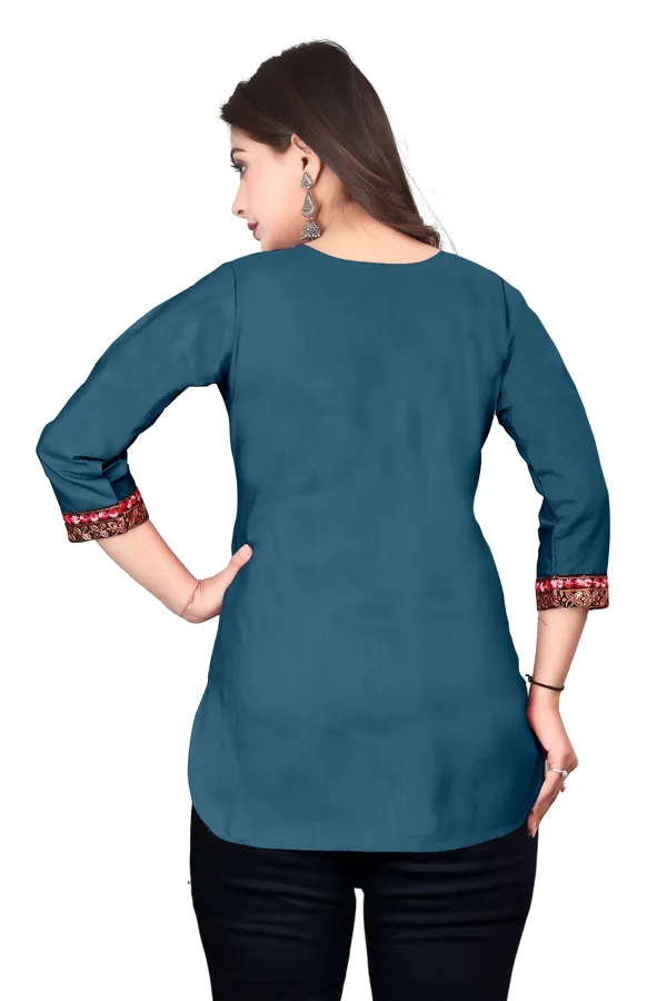 Teal_Embroidered_Straight_Kurti_for_Women