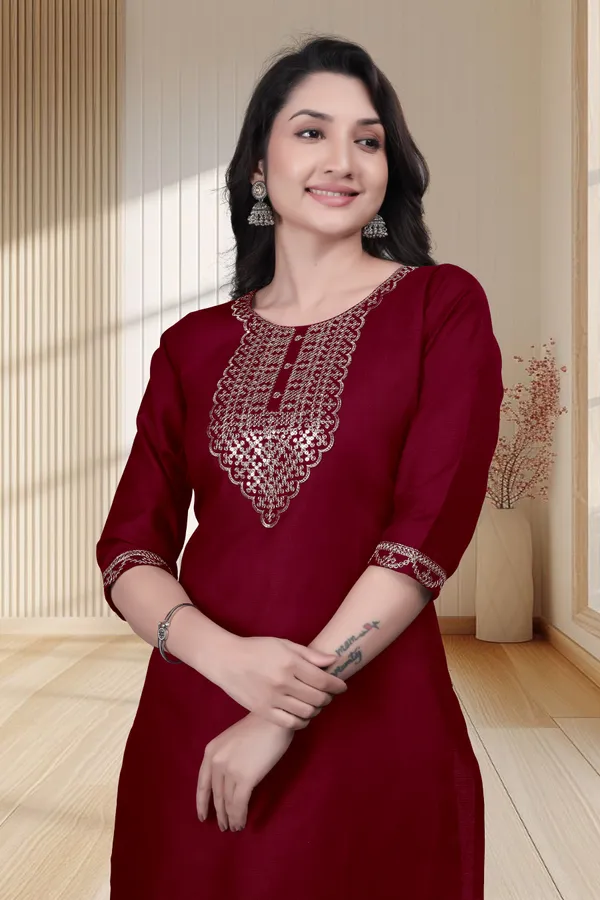 Maroon_Embroidered_Straight_Kurta_for_Women