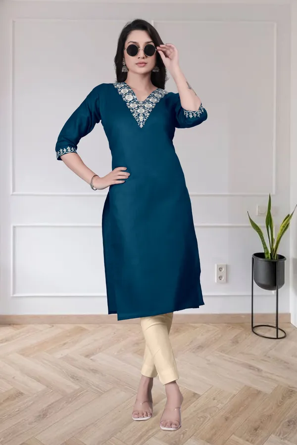 Teal_Embroidered_Straight_Kurta_for_Women