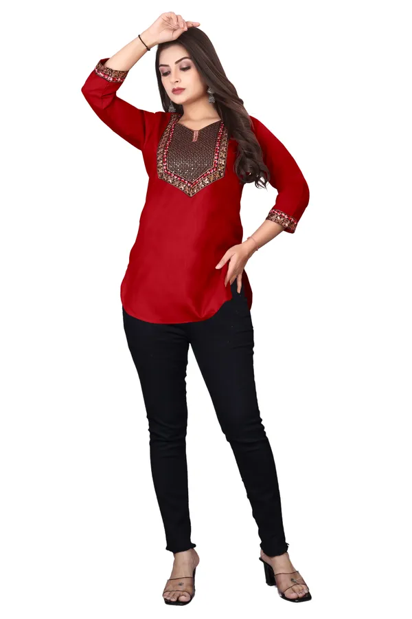 Red_Embroidered_Straight_Kurti_for_Women