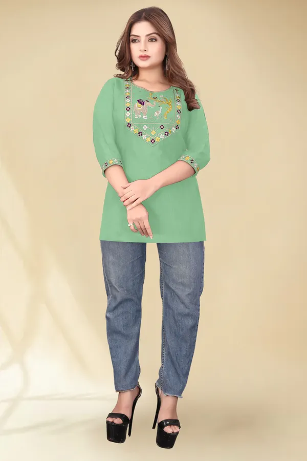 Green_Embroidered_Straight_Kurti_for_Women